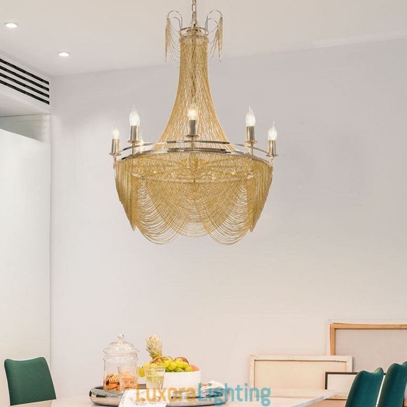 Designer Touch Decorative Aluminum Chain Pendant Light Creative Light Luxury Tassel Light Gold Silver