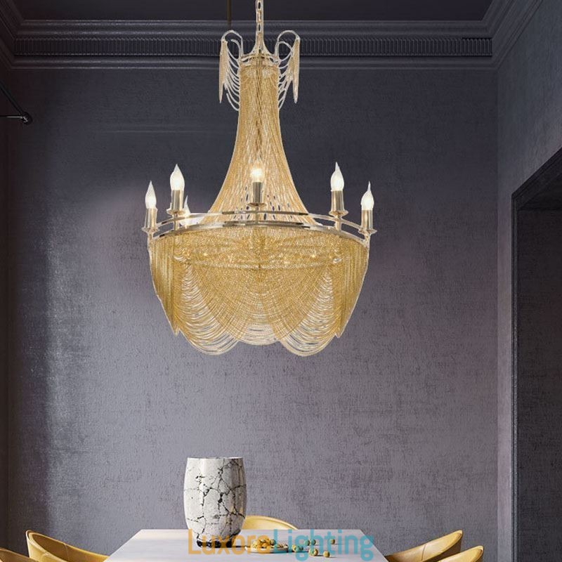 Designer Touch Decorative Aluminum Chain Pendant Light Creative Light Luxury Tassel Light Gold Silver