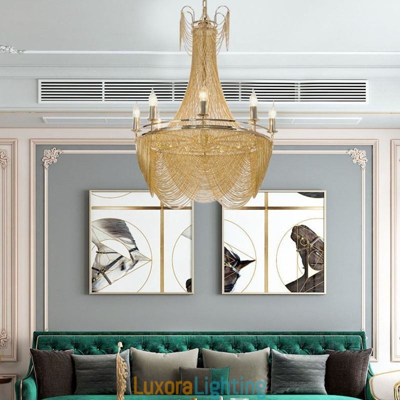 Designer Touch Decorative Aluminum Chain Pendant Light Creative Light Luxury Tassel Light Gold Silver