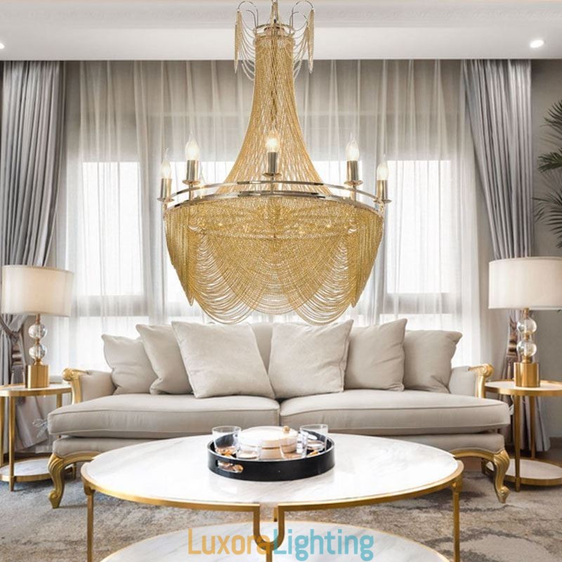 Designer Touch Decorative Aluminum Chain Pendant Light Creative Light Luxury Tassel Light Gold Silver