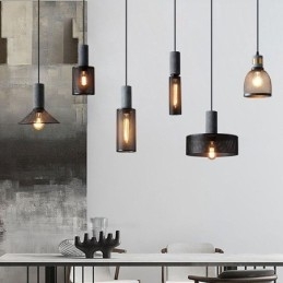Designer Touch Decorative Black Pendant Light Cement Grid Light Country Retro Ceiling Light