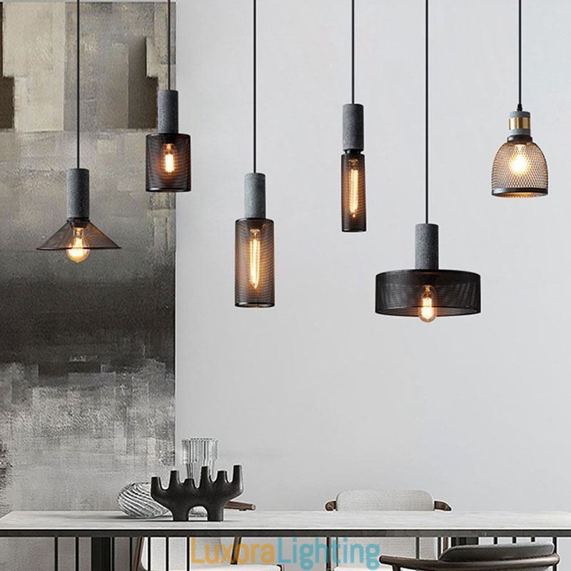 Designer Touch Decorative Black Pendant Light Cement Grid Light Country Retro Ceiling Light