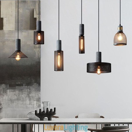Designer Touch Decorative Black Pendant Light Cement Grid Light Country Retro Ceiling Light