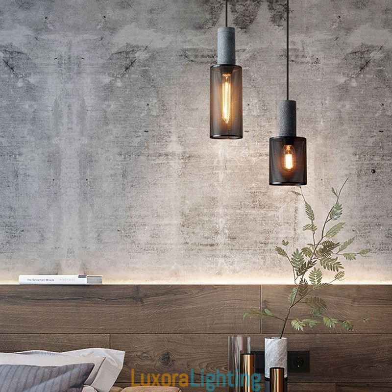 Designer Touch Decorative Black Pendant Light Cement Grid Light Country Retro Ceiling Light