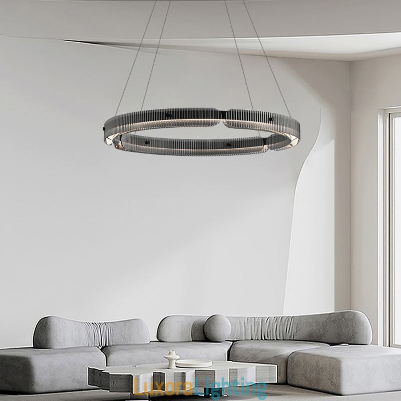 Designer Touch Decorative Circle Pendant Light 60 80CM Glass Ceiling Light Stepless Dimmable With Remote Control