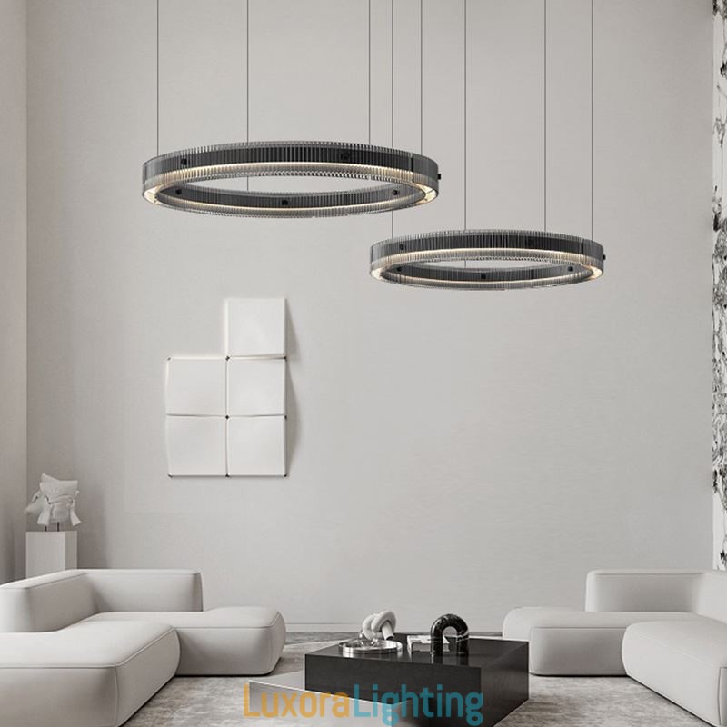 Designer Touch Decorative Pendant Light 60+80CM Double Circle Glass Ceiling Light Stepless Dimmable With Remote Control
