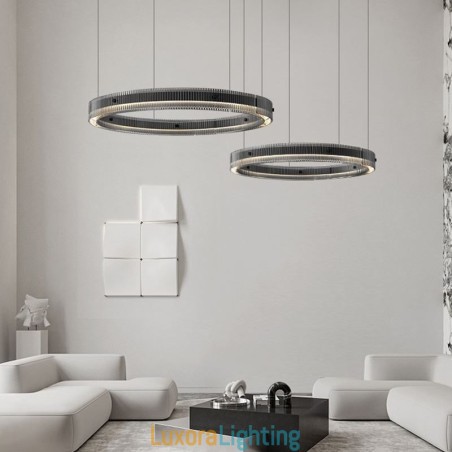 Designer Touch Decorative Pendant Light 60+80CM Double Circle Glass Ceiling Light Stepless Dimmable With Remote Control