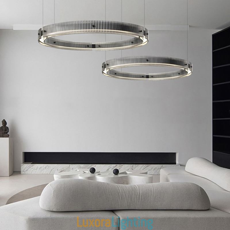 Designer Touch Decorative Pendant Light 60+80CM Double Circle Glass Ceiling Light Stepless Dimmable With Remote Control