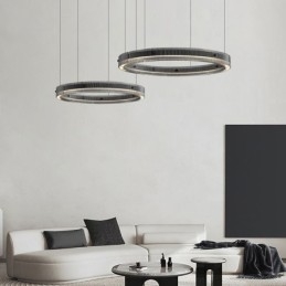 Designer Touch Decorative Pendant Light 60+80CM Double Circle Glass Ceiling Light Stepless Dimmable With Remote Control