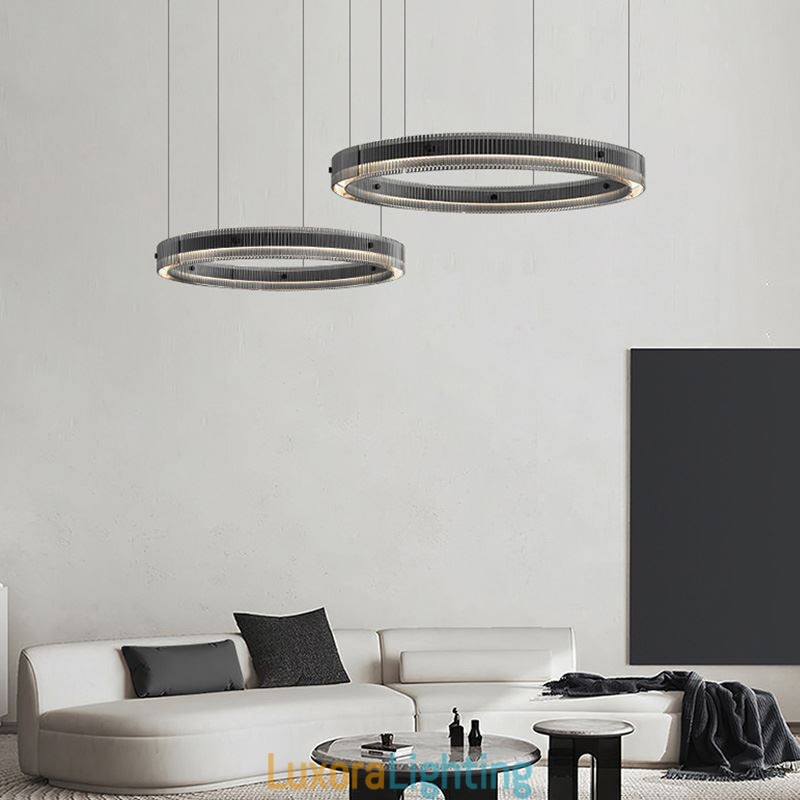 Designer Touch Decorative Pendant Light 60+80CM Double Circle Glass Ceiling Light Stepless Dimmable With Remote Control