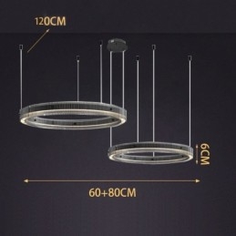 Designer Touch Decorative Pendant Light 60+80CM Double Circle Glass Ceiling Light Stepless Dimmable With Remote Control