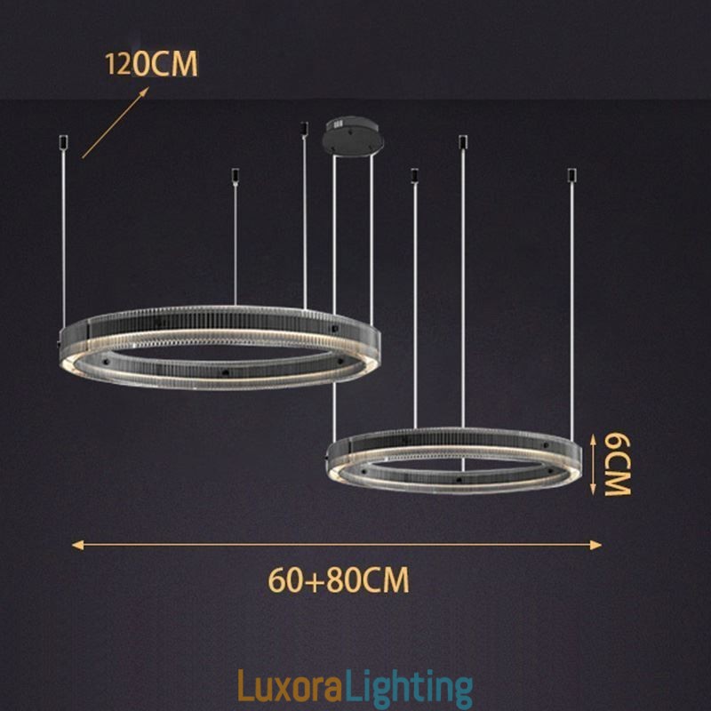 Designer Touch Decorative Pendant Light 60+80CM Double Circle Glass Ceiling Light Stepless Dimmable With Remote Control
