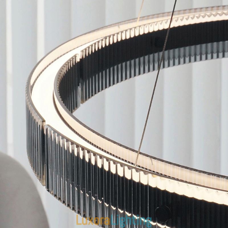 Designer Touch Decorative Pendant Light 60+80CM Double Circle Glass Ceiling Light Stepless Dimmable With Remote Control