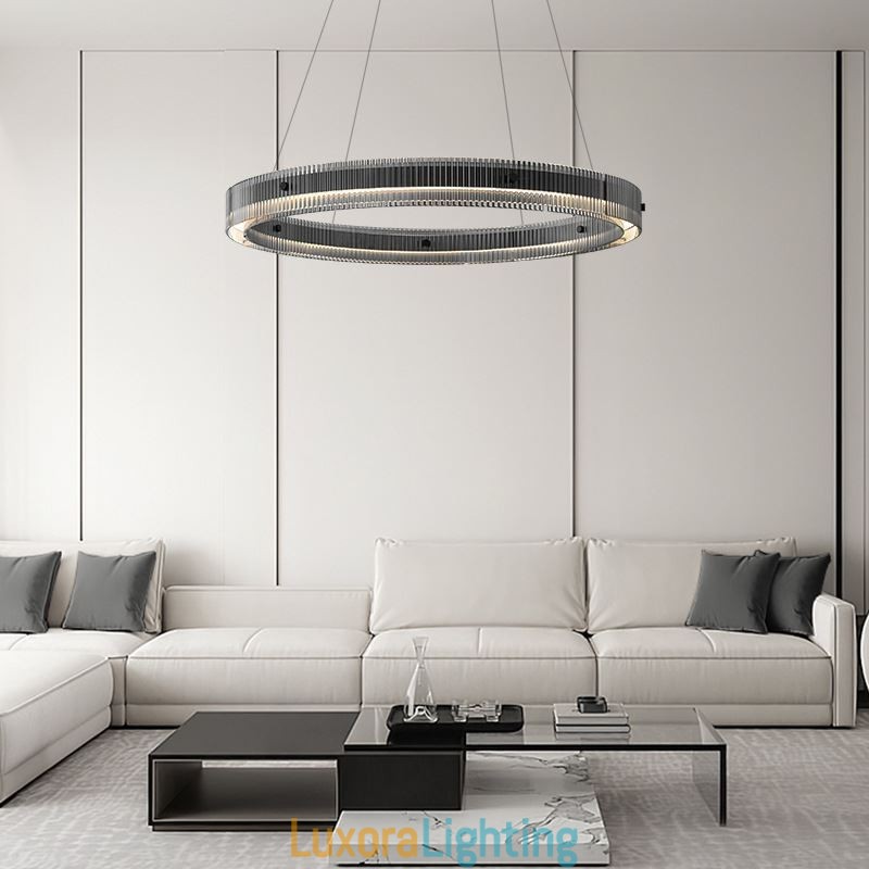 Designer Touch Decorative Glass Pendant Light 60 80CM Circle Ceiling Light Stepless Dimmable With Remote Control