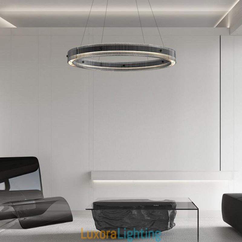 Designer Touch Decorative Glass Pendant Light 60 80CM Circle Ceiling Light Stepless Dimmable With Remote Control