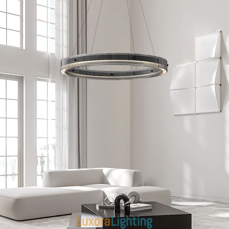 Designer Touch Decorative Glass Pendant Light 60 80CM Circle Ceiling Light Stepless Dimmable With Remote Control
