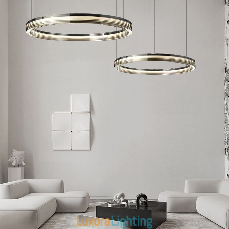 Designer Touch Decorative Glass Ceiling Light 60+80CM Circle Decoration Double Circle Pendant Light Trichromatic Dimming