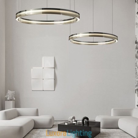 Designer Touch Decorative Glass Ceiling Light 60+80CM Circle Decoration Double Circle Pendant Light Trichromatic Dimming