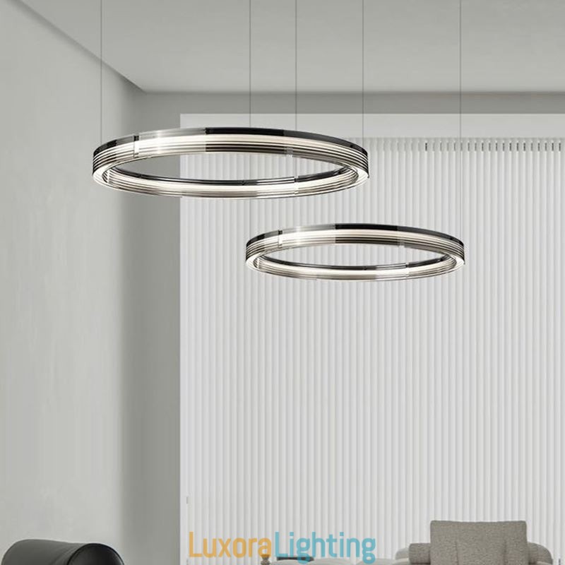 Designer Touch Decorative Glass Ceiling Light 60+80CM Circle Decoration Double Circle Pendant Light Trichromatic Dimming