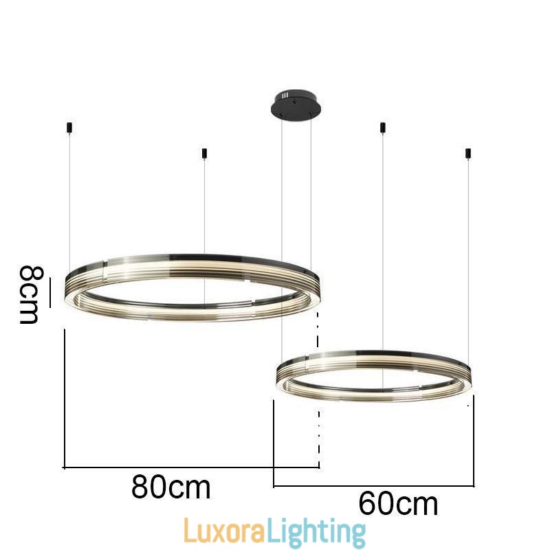 Designer Touch Decorative Glass Ceiling Light 60+80CM Circle Decoration Double Circle Pendant Light Trichromatic Dimming