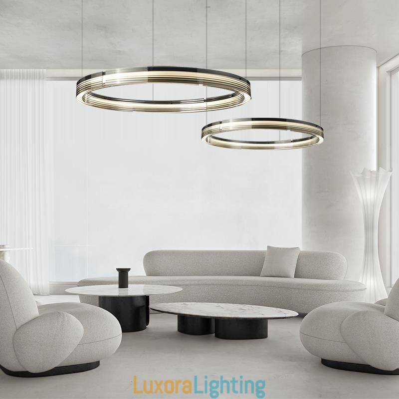 Designer Touch Decorative Glass Ceiling Light 60+80CM Circle Decoration Double Circle Pendant Light Trichromatic Dimming