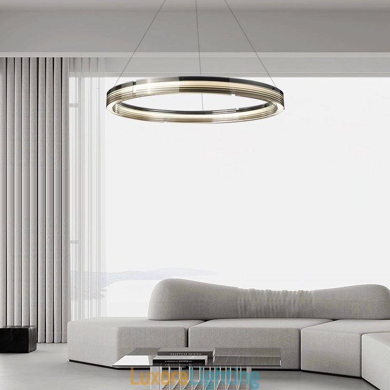 Designer Touch Decorative Pendant Light 60 80CM Circle Glass Ceiling Lamps Trichromatic Dimming