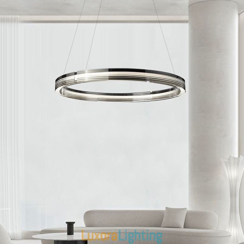 Designer Touch Decorative Pendant Light 60 80CM Circle Glass Ceiling Lamps Trichromatic Dimming