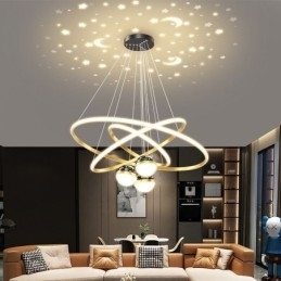 Designer Touch Decorative Simple Pendant Light Wrought Iron Silicone Three Circle Ring Ceiling Light