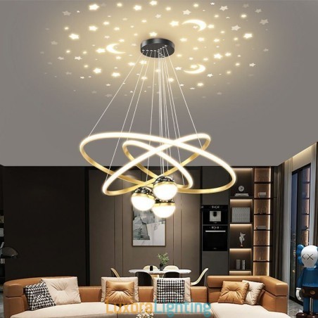 Designer Touch Decorative Simple Pendant Light Wrought Iron Silicone Three Circle Ring Ceiling Light