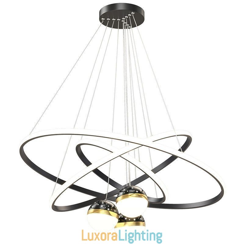Designer Touch Decorative Simple Pendant Light Wrought Iron Silicone Three Circle Ring Ceiling Light