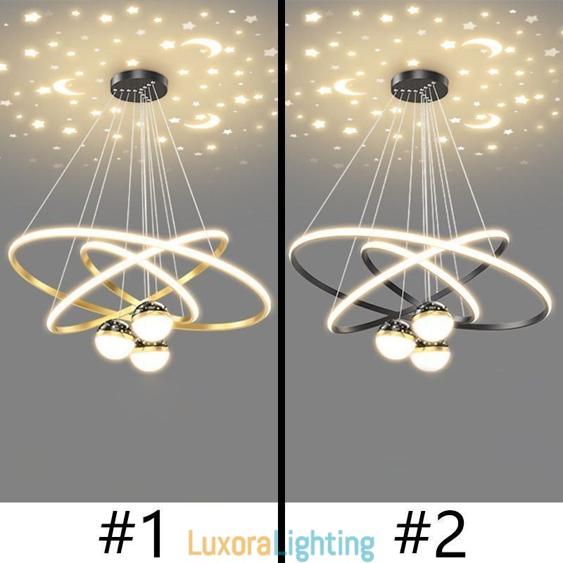 Designer Touch Decorative Simple Pendant Light Wrought Iron Silicone Three Circle Ring Ceiling Light