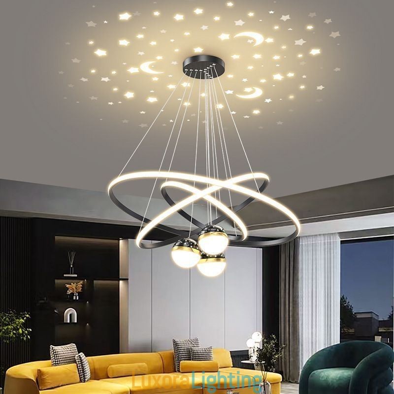 Designer Touch Decorative Simple Pendant Light Wrought Iron Silicone Three Circle Ring Ceiling Light