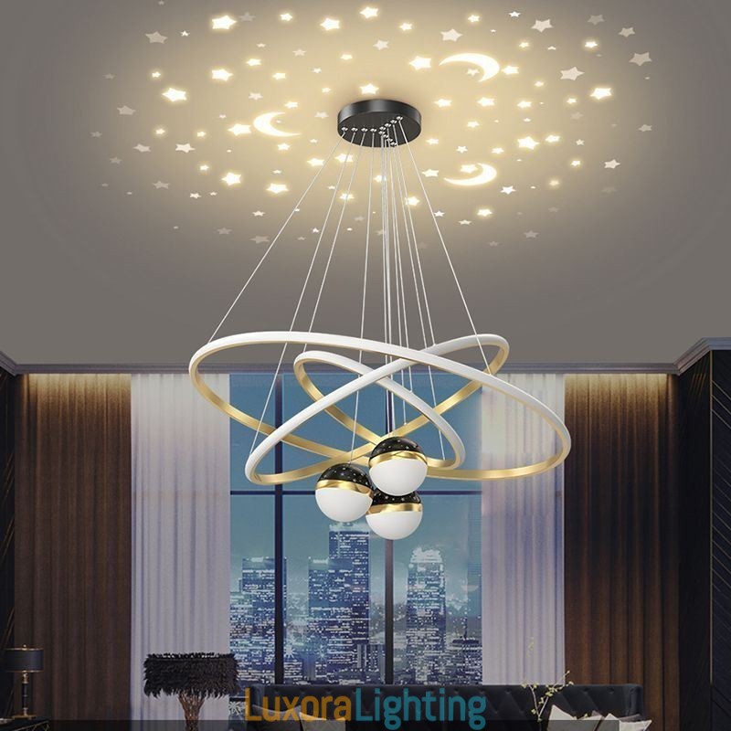 Designer Touch Decorative Simple Pendant Light Wrought Iron Silicone Three Circle Ring Ceiling Light
