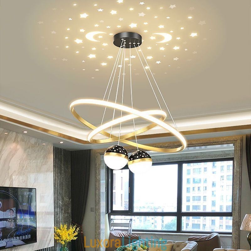 Designer Touch Decorative Modern Pendant Light Wrought Iron Silicone Double Circle Ring Ceiling Light