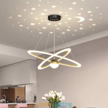 Designer Touch Decorative Pendant Light Wrought Iron Acrylic Starry Sky Ring Ceiling Light
