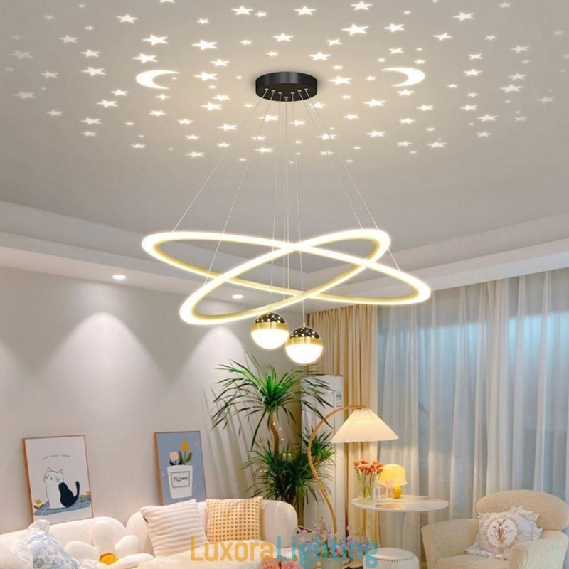 Designer Touch Decorative Pendant Light Wrought Iron Acrylic Starry Sky Ring Ceiling Light
