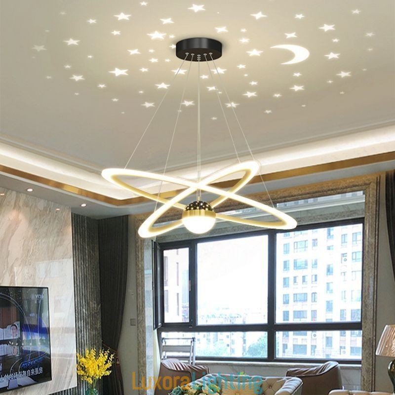 Designer Touch Decorative Pendant Light Wrought Iron Acrylic Starry Sky Ring Ceiling Light