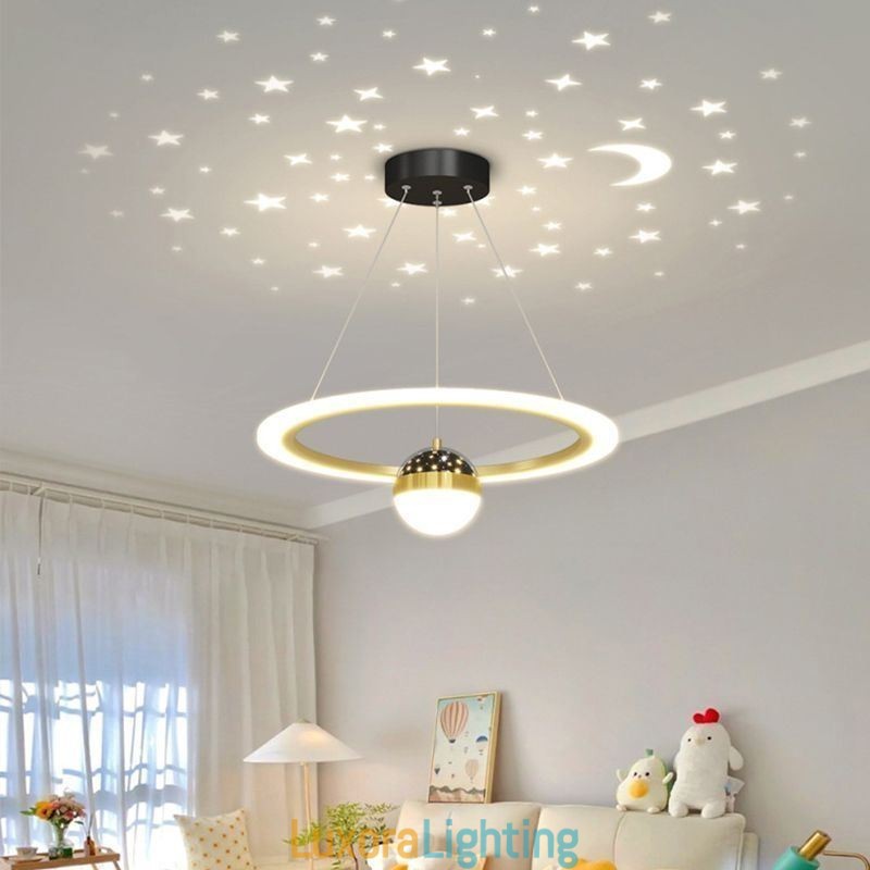Designer Touch Decorative Pendant Light Minimalist Wrought Iron Acrylic Star Ring Ceiling Light
