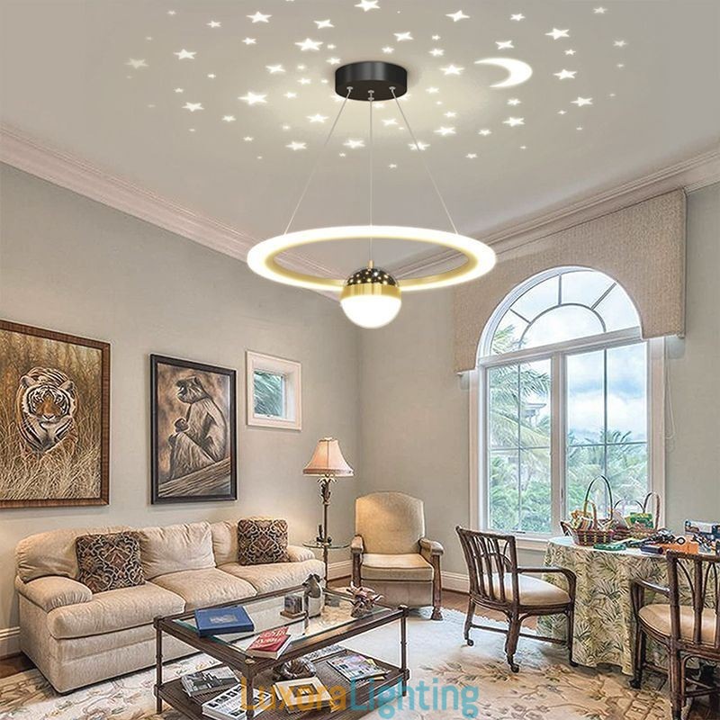 Designer Touch Decorative Pendant Light Minimalist Wrought Iron Acrylic Star Ring Ceiling Light