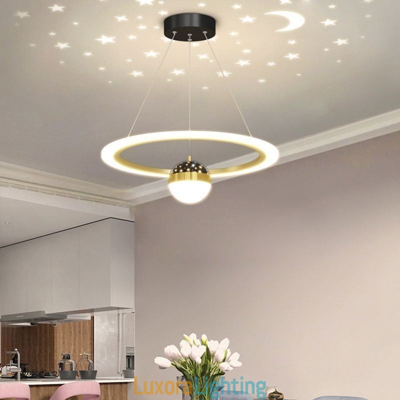 Designer Touch Decorative Pendant Light Minimalist Wrought Iron Acrylic Star Ring Ceiling Light