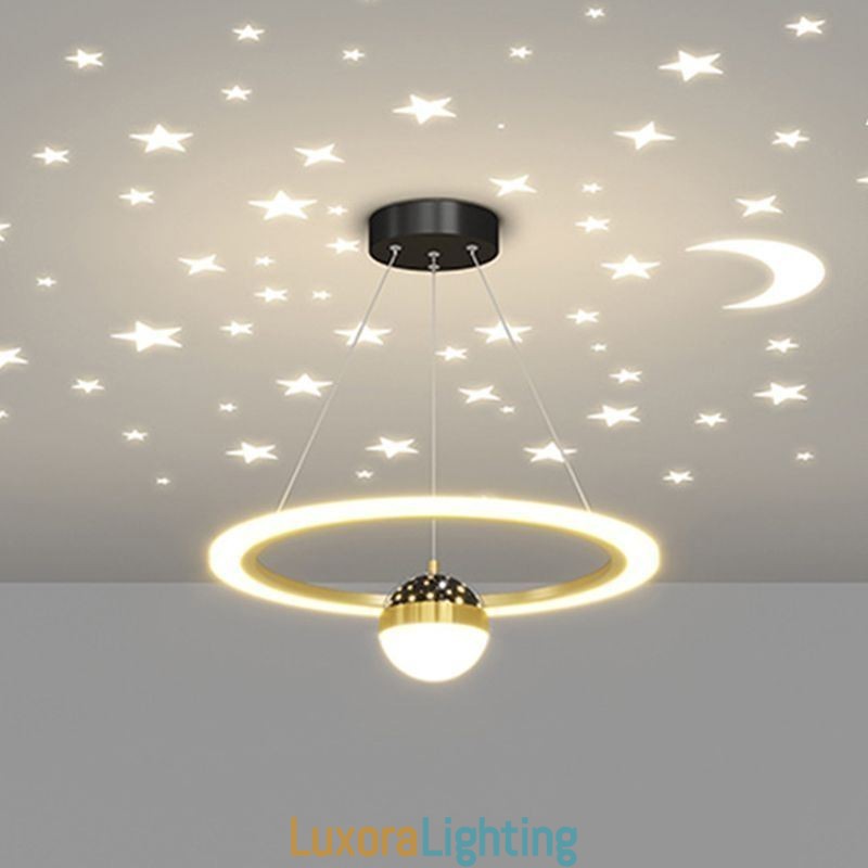 Designer Touch Decorative Pendant Light Minimalist Wrought Iron Acrylic Star Ring Ceiling Light