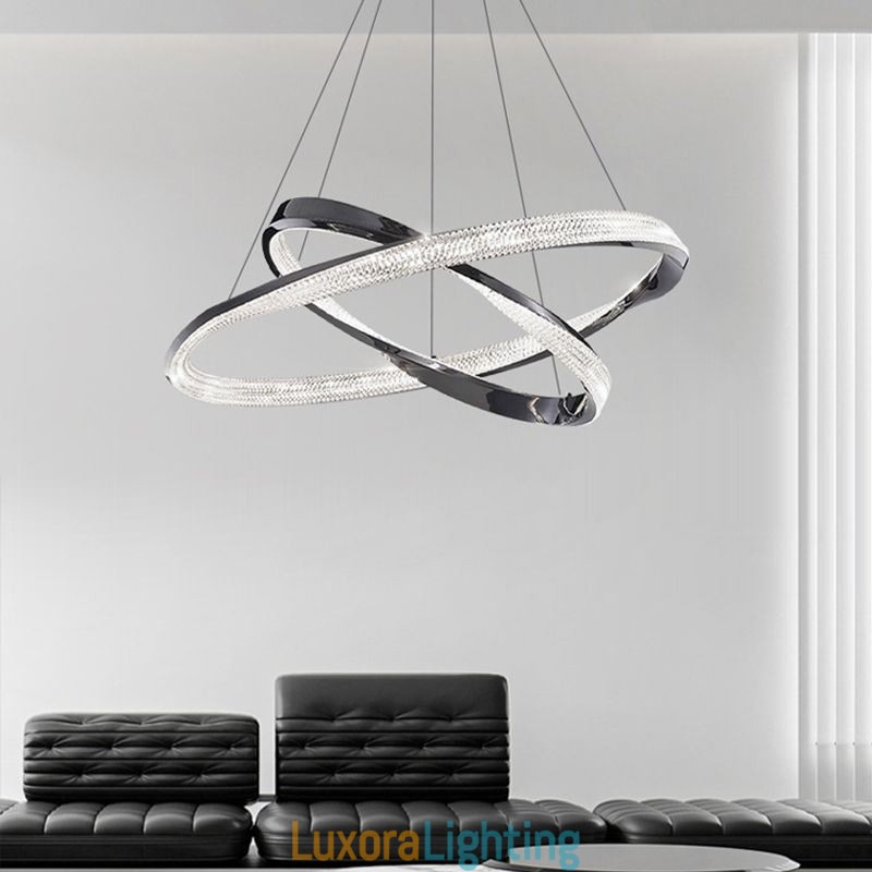 Designer Touch Decorative Pendant Light Wrought Iron Acrylic Ring Double Circle Ceiling Light