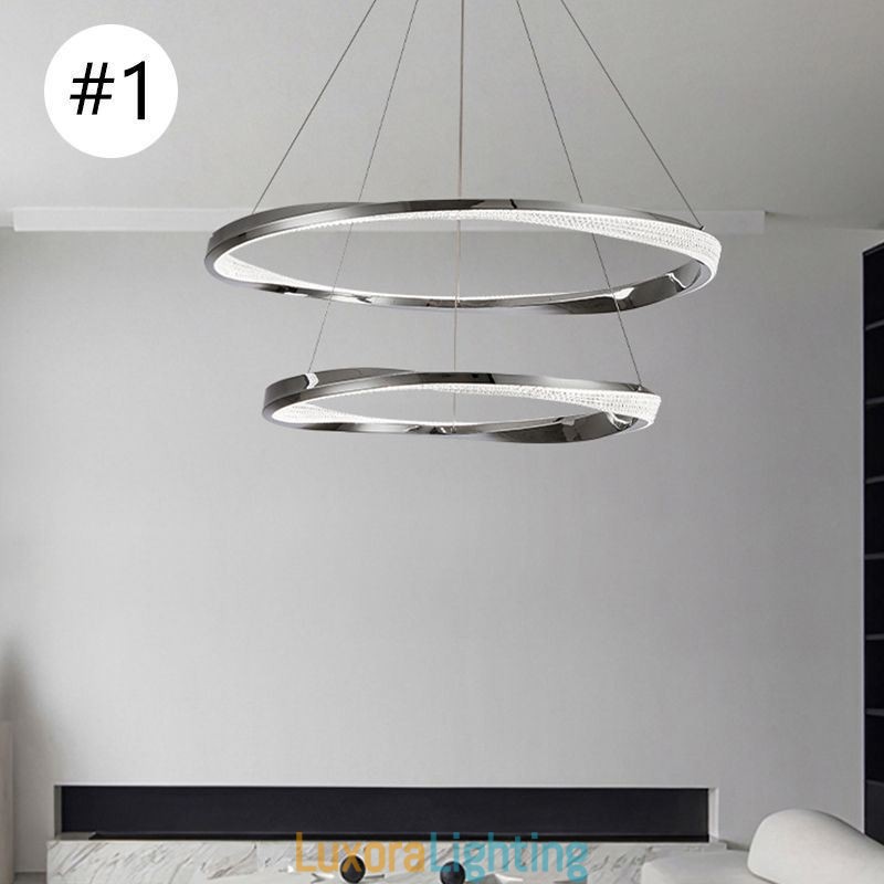Designer Touch Decorative Pendant Light Wrought Iron Acrylic Ring Double Circle Ceiling Light