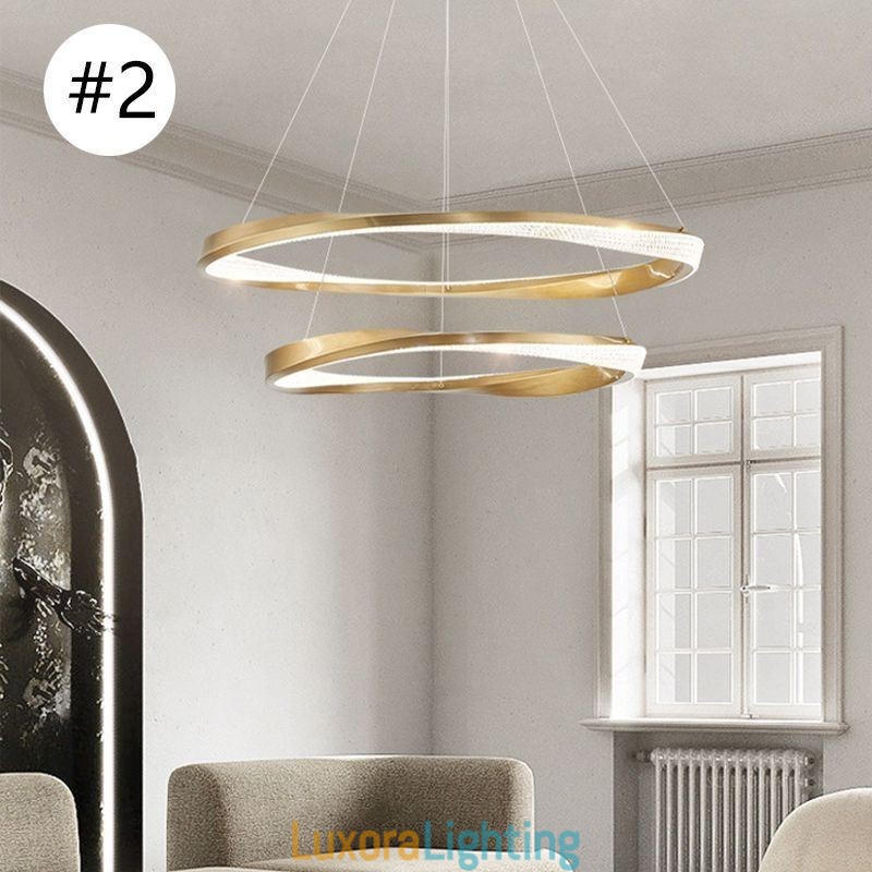 Designer Touch Decorative Pendant Light Wrought Iron Acrylic Ring Double Circle Ceiling Light