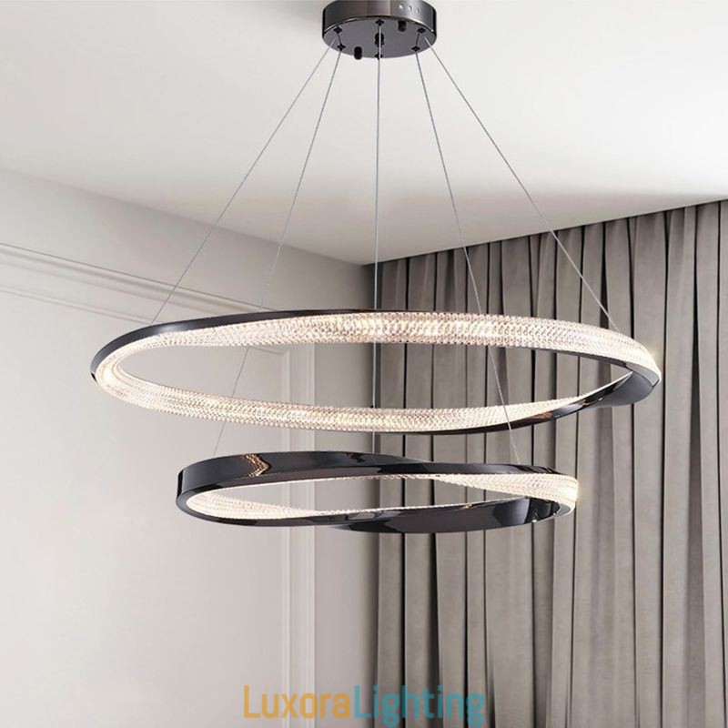 Designer Touch Decorative Pendant Light Wrought Iron Acrylic Ring Double Circle Ceiling Light