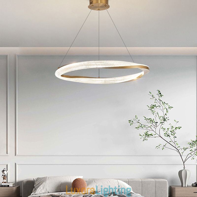Designer Touch Decorative Pendant Light Wrought Iron Acrylic Ring Single Circle Ceiling Light