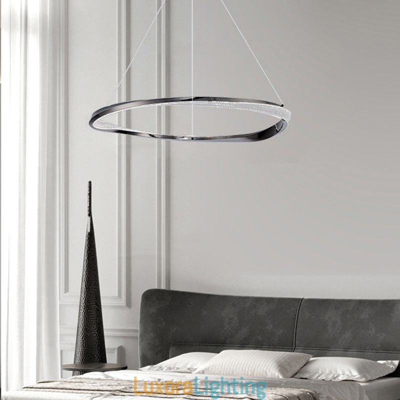 Designer Touch Decorative Pendant Light Wrought Iron Acrylic Ring Single Circle Ceiling Light