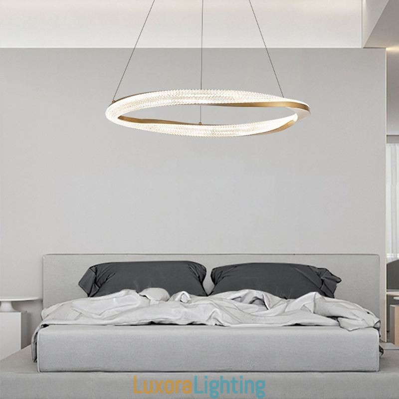 Designer Touch Decorative Pendant Light Wrought Iron Acrylic Ring Single Circle Ceiling Light