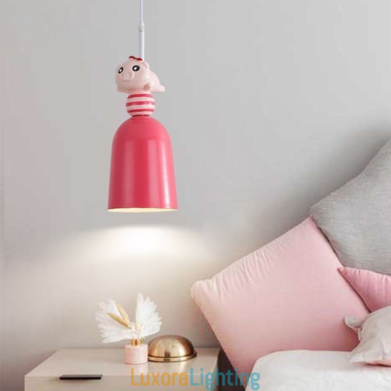 Designer Touch Decorative Modern Pendant Light Wrought Iron Pink Resin Piggy Ceiling Light