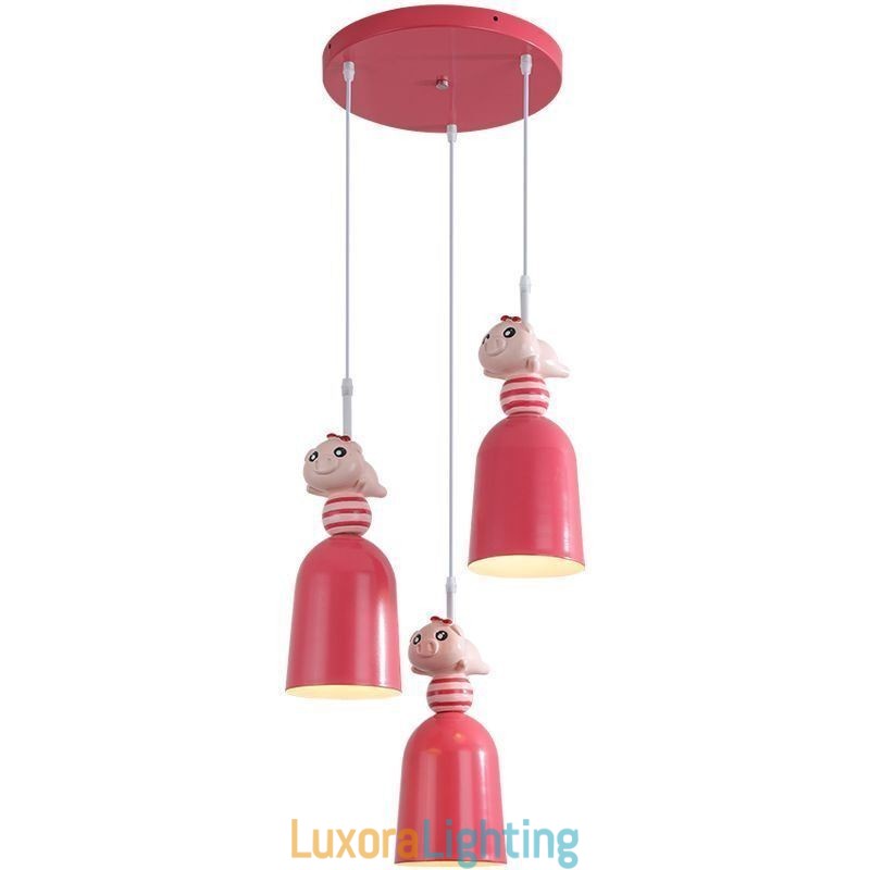 Designer Touch Decorative Modern Pendant Light Wrought Iron Pink Resin Piggy Ceiling Light